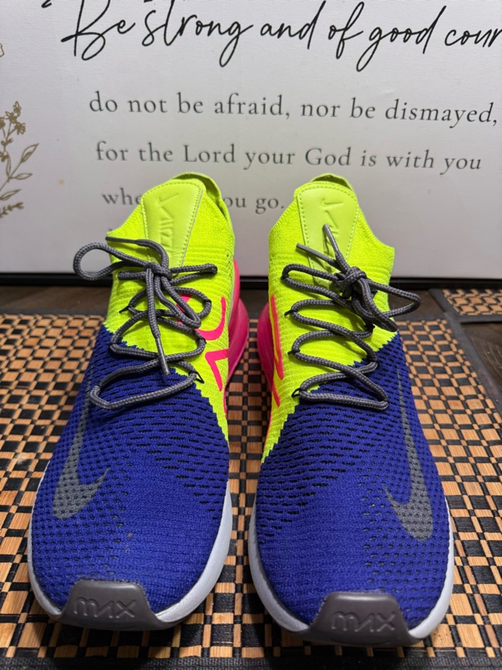 Nike Air Max 270 Flyknit Regency Purple/Grey/Volt Men’s Size 10 Sneakers Box 16